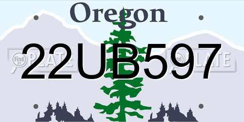 22UB597 Oregon License Plate