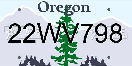 22WV798 Oregon License Plate