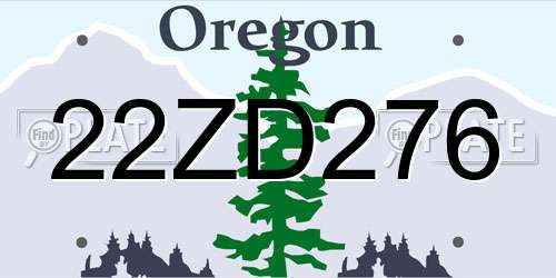 22ZD276 Oregon License Plate