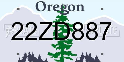 22ZD887 Oregon License Plate