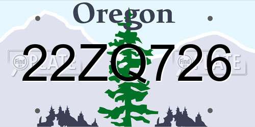 22ZQ726 Oregon License Plate