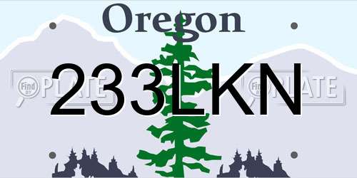 233LKN Oregon License Plate