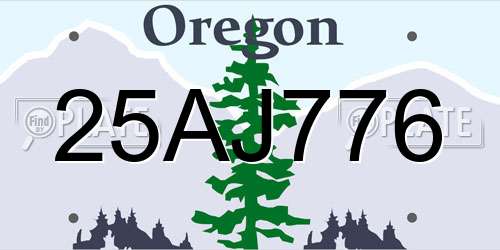 25AJ776 Oregon License Plate