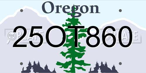 25OT860 Oregon License Plate