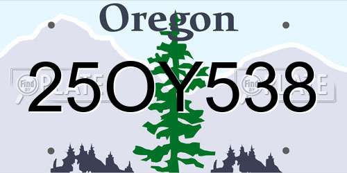 25OY538 Oregon License Plate