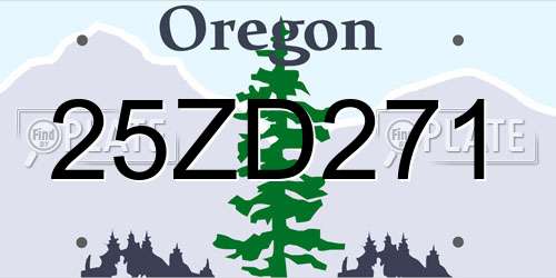 25ZD271 Oregon License Plate