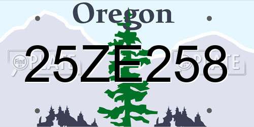 25ZE258 Oregon License Plate