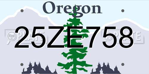 25ZE758 Oregon License Plate