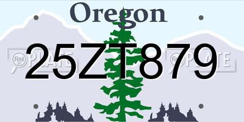 25ZT879 Oregon License Plate
