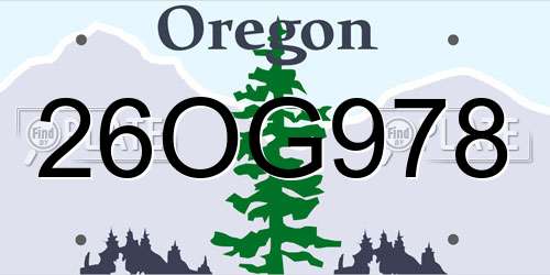26OG978 Oregon License Plate
