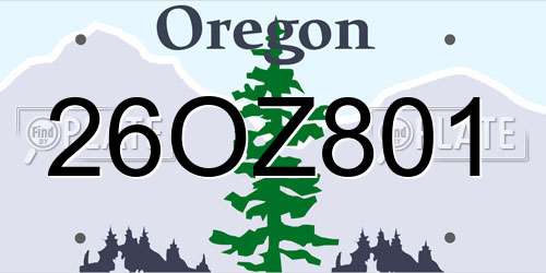 26OZ801 Oregon License Plate