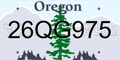 26QG975 Oregon License Plate