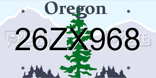 26ZX968 Oregon License Plate
