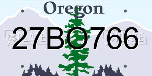 27BO766 Oregon License Plate