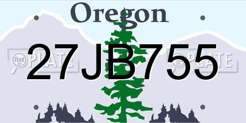 27JB755 Oregon License Plate