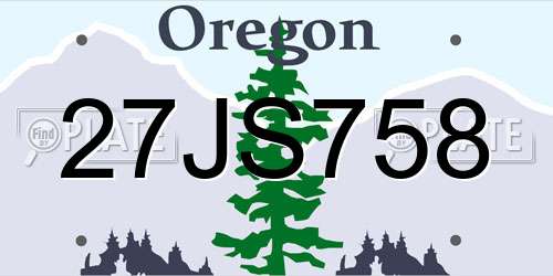 27JS758 Oregon License Plate