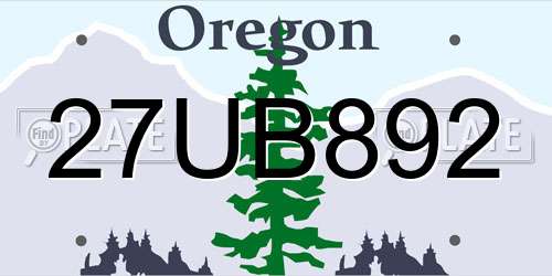 27UB892 Oregon License Plate