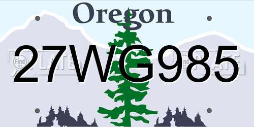27WG985 Oregon License Plate