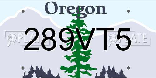 289VT5 Oregon License Plate
