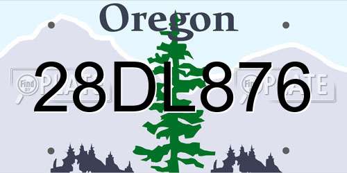 28DL876 Oregon License Plate