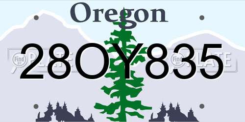 28OY835 Oregon License Plate