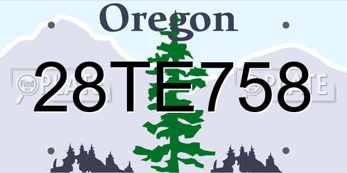 28TE758 Oregon License Plate