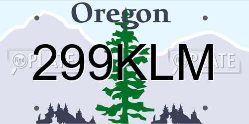 299KLM Oregon License Plate