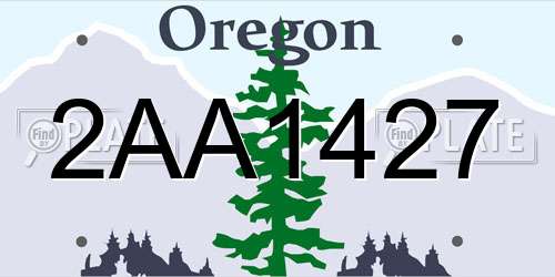 2AA1427 Oregon License Plate