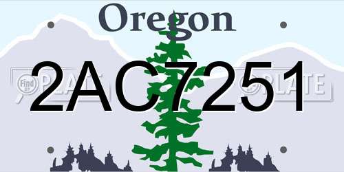 2AC7251 Oregon License Plate