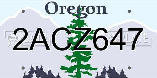 2ACZ647 Oregon License Plate