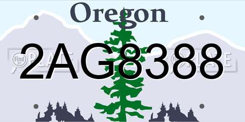 2AG8388 Oregon License Plate