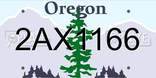 2AX1166 Oregon License Plate
