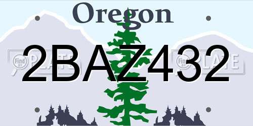 2BAZ432 Oregon License Plate
