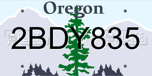 2BDY835 Oregon License Plate