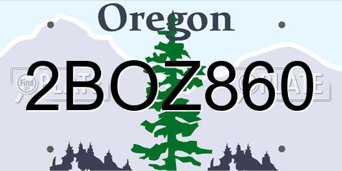2BOZ860 Oregon License Plate