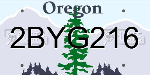 2BYG216 Oregon License Plate