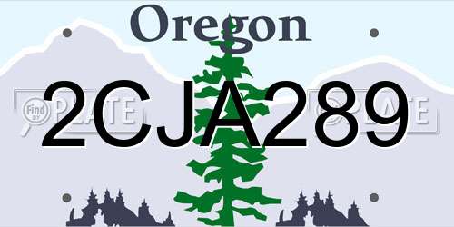2CJA289 Oregon License Plate