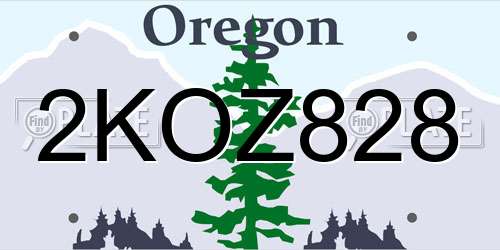 2KOZ828 Oregon License Plate