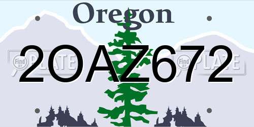 2OAZ672 Oregon License Plate