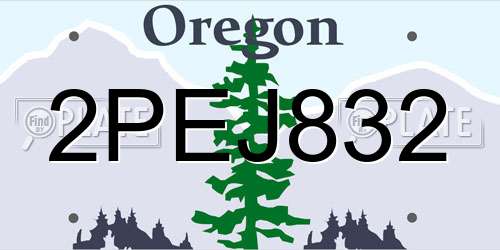 2PEJ832 Oregon License Plate