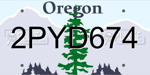 2PYD674 Oregon License Plate