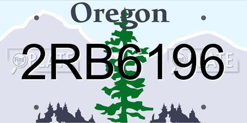 2RB6196 Oregon License Plate