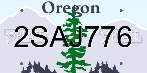 2SAJ776 Oregon License Plate