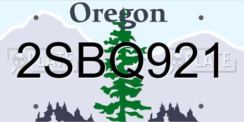2SBQ921 Oregon License Plate