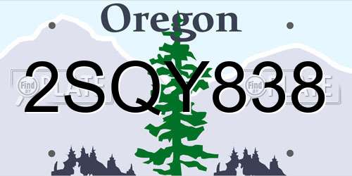 2SQY838 Oregon License Plate
