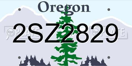 2SZ2829 Oregon License Plate