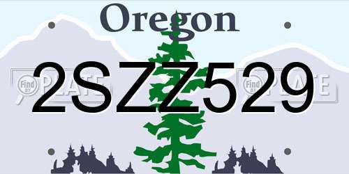 2SZZ529 Oregon License Plate