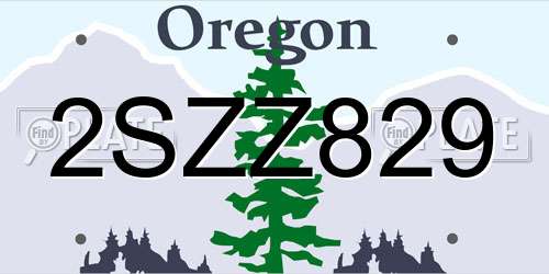 2SZZ829 Oregon License Plate