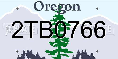 2TB0766 Oregon License Plate