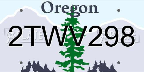 2TWV298 Oregon License Plate